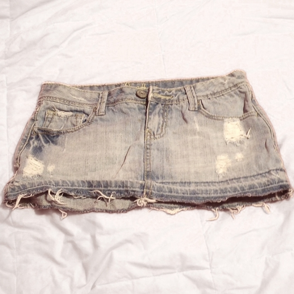 Faded jean mini skirt